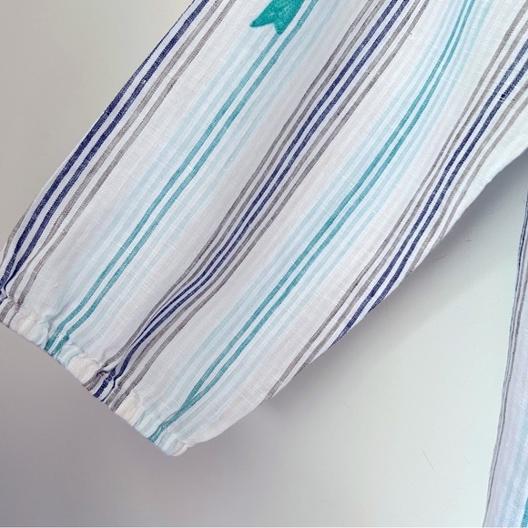 J. Jill Love Linen Striped Embroidered Relaxed Fit Blouse Classic Chic Summer - Picture 8 of 11